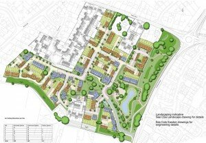 Peters Road site plan - the coloured land to be developed by Taylor Wimpey and Bovis was refused